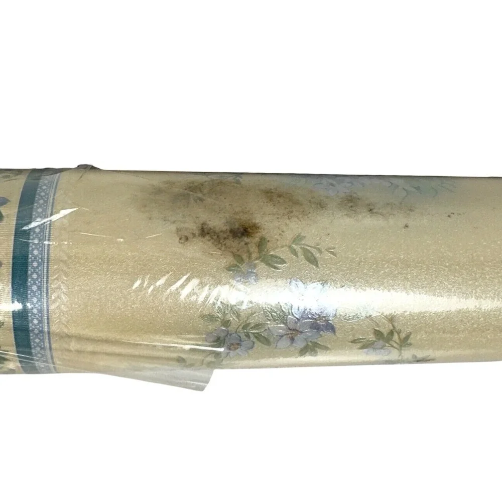 Vtg Sapphire Wallpaper Iridescent Floral Double Roll Ready Pasted 87802 NOS